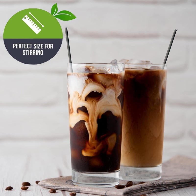 PAMI 1000 Disposable Plastic Cocktail Straws Stir Sticks, Coffee Stirrers for Hot & Cold Drinks, Ideal for Bars and Home (Black 7'') - Image 2